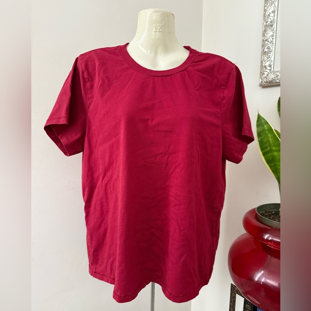 Frank and Oak Women’s Crew Neck Short Sleeve T-Shirt - Red Maroon